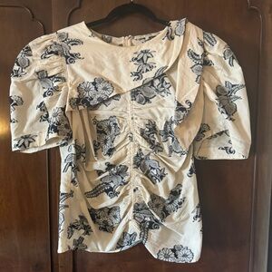 Sea New York Blue & White Floral Puff Sleeve Blouse